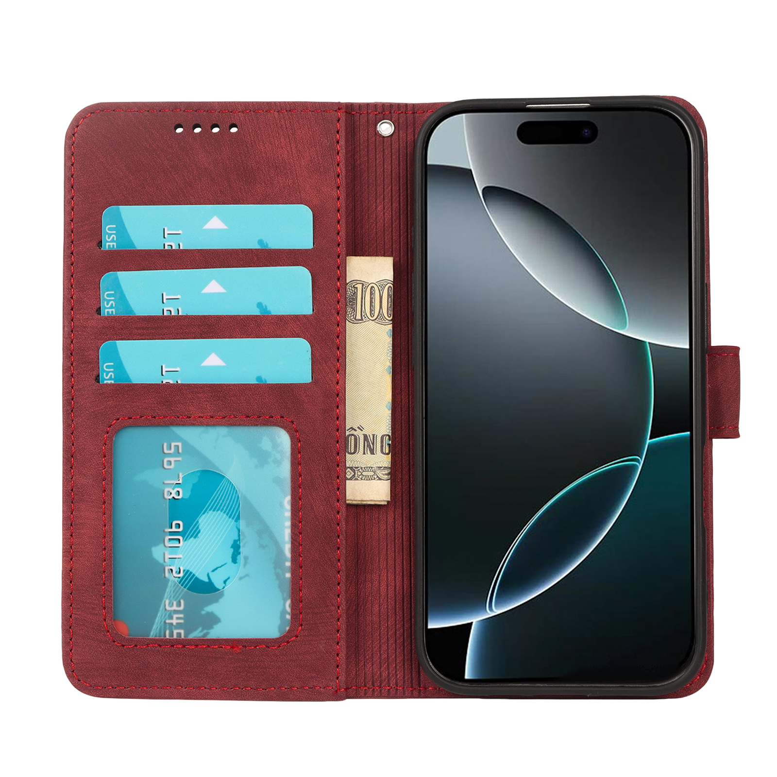 Elevkassans Apple iPhone Plånboksskal i rött har magnetlås och plats för dina kort - det perfekta valet för dig som vill ha både skydd och plånbok i ett.