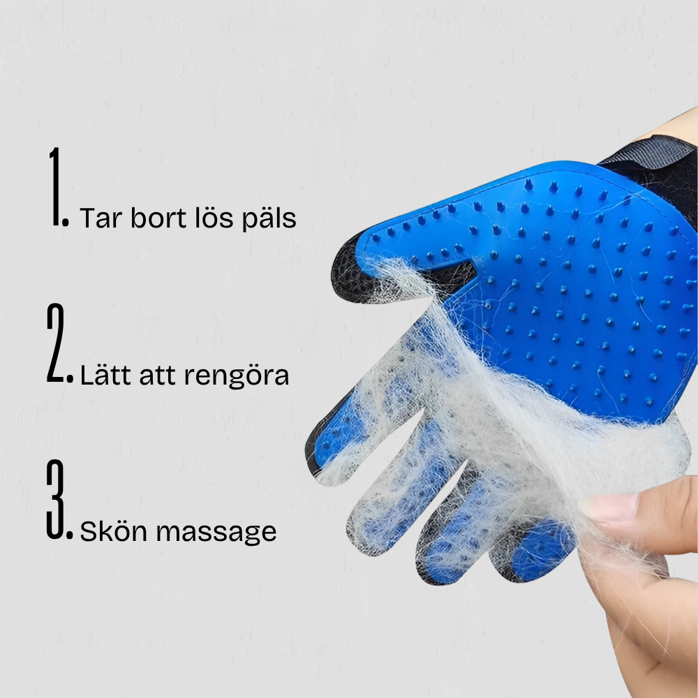 Elevkassan Pälsvårdshandske för Husdjur med gummiborst tar bort lös päls, är enkel att rengöra och ger ditt husdjur behaglig massage.