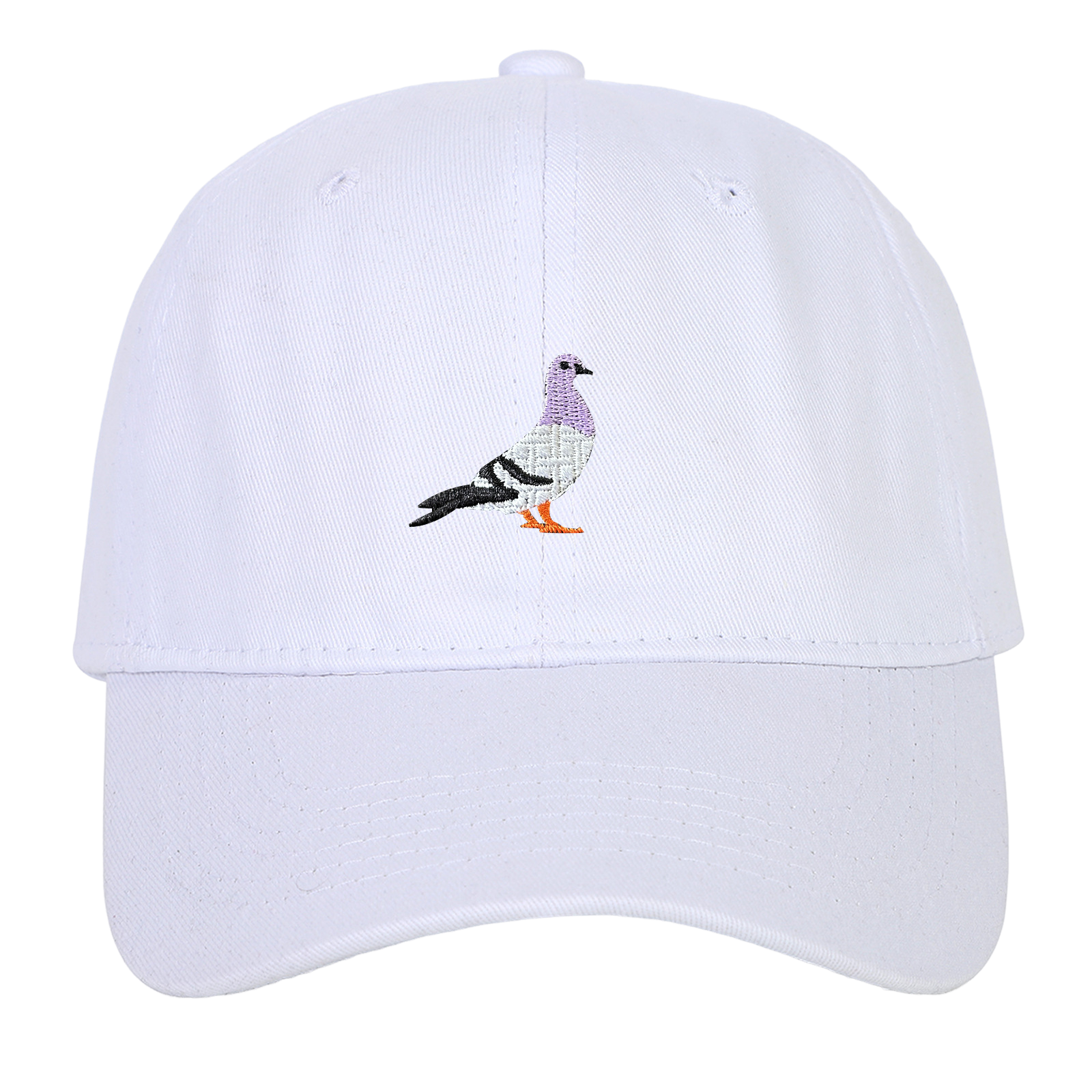 Keps med Broderad Duva - Vit från Elevkassan: en vit justerbar bomullskeps med en grå och lila broderad duva framtill. Perfekt accessoar för att lyfta din streetwear-look med lekfull stil.