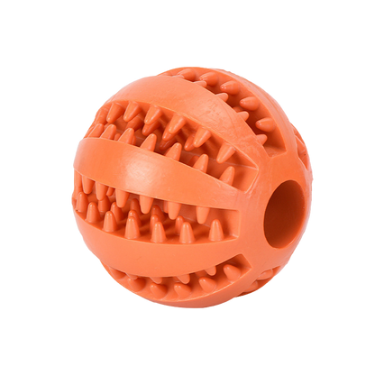 Elevkassan Godisbollar för Hundar är en orange gummiboll med åsar, upphöjda spikar och en ihålig texturerad mitt - perfekt som en tandvänlig hundleksak och aktivitetsleksak hund för husdjur som älskar att tugga och leka.